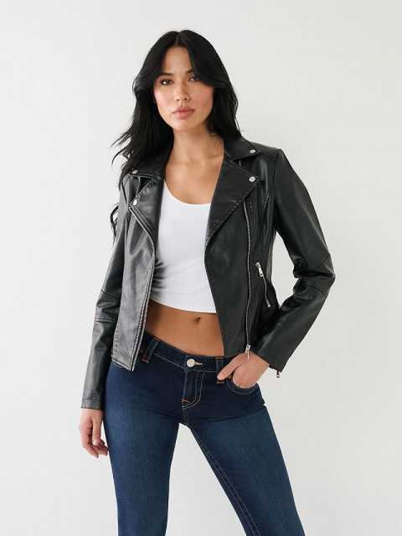 Chaqueta True Religion Faux Cuero Moto Mujer Negras | Colombia-QGSMOLT90