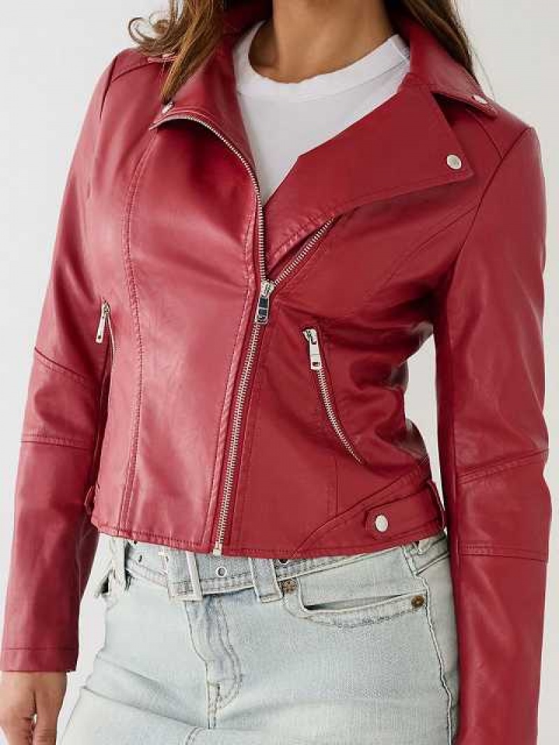 Chaqueta True Religion Faux Cuero Moto Mujer Rojas | Colombia-ZEUFAWB43