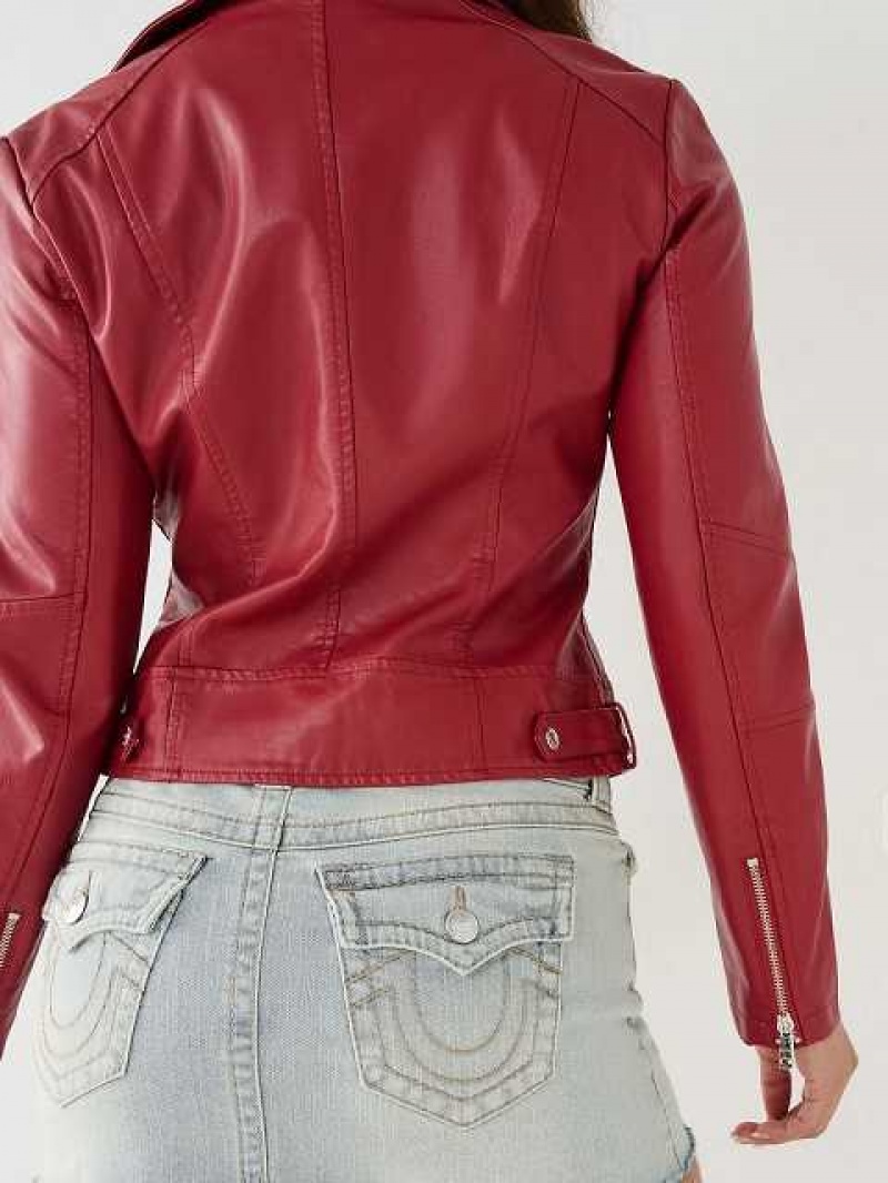 Chaqueta True Religion Faux Cuero Moto Mujer Rojas | Colombia-ZEUFAWB43