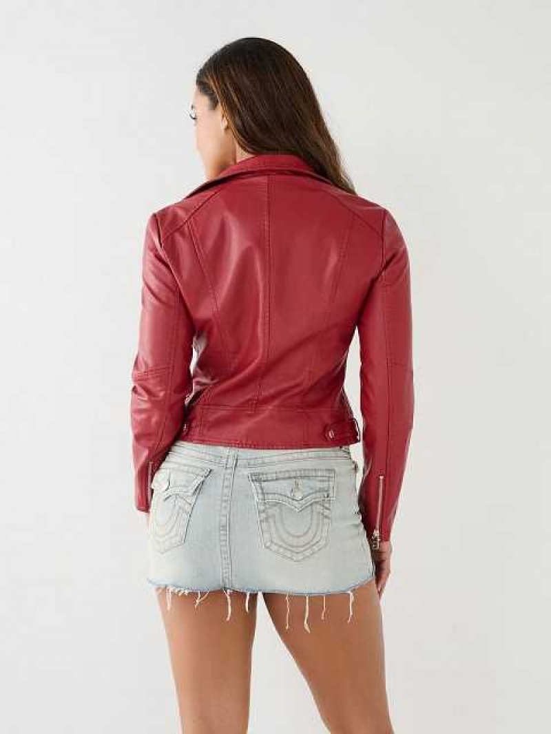 Chaqueta True Religion Faux Cuero Moto Mujer Rojas | Colombia-ZEUFAWB43