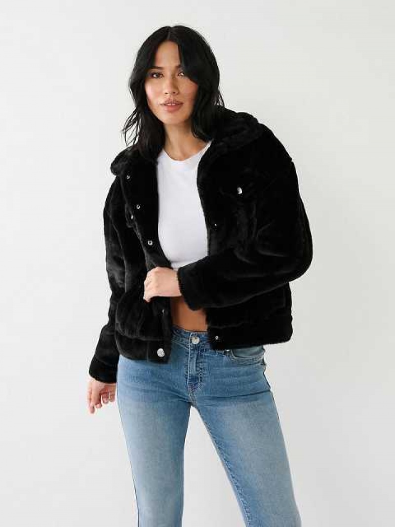 Chaqueta True Religion Faux Fur Trucker Mujer Negras | Colombia-ZHOUBLM30