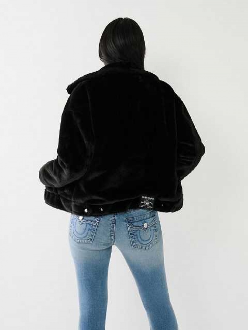 Chaqueta True Religion Faux Fur Trucker Mujer Negras | Colombia-ZHOUBLM30