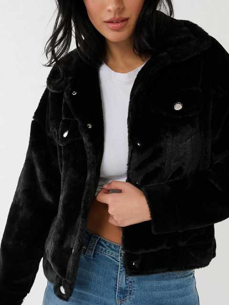 Chaqueta True Religion Faux Fur Trucker Mujer Negras | Colombia-ZHOUBLM30