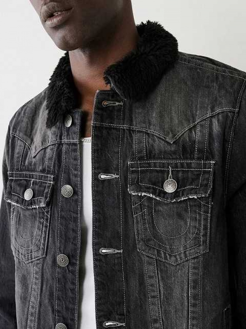 Chaqueta True Religion Faux Shearling Jimmy Denim Hombre Negras Azules | Colombia-DPCWZFB76