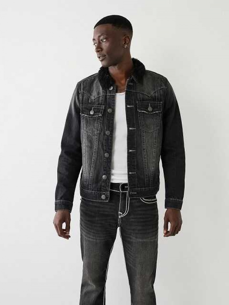 Chaqueta True Religion Faux Shearling Jimmy Denim Hombre Negras Azules | Colombia-DPCWZFB76