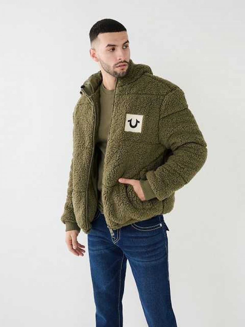 Chaqueta True Religion Faux Shearling Puffer Hombre Verde Oliva | Colombia-FQXPISH15