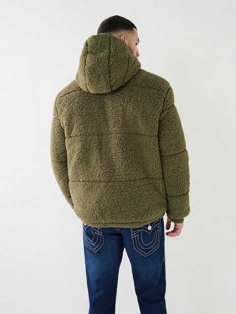 Chaqueta True Religion Faux Shearling Puffer Hombre Verde Oliva | Colombia-FQXPISH15