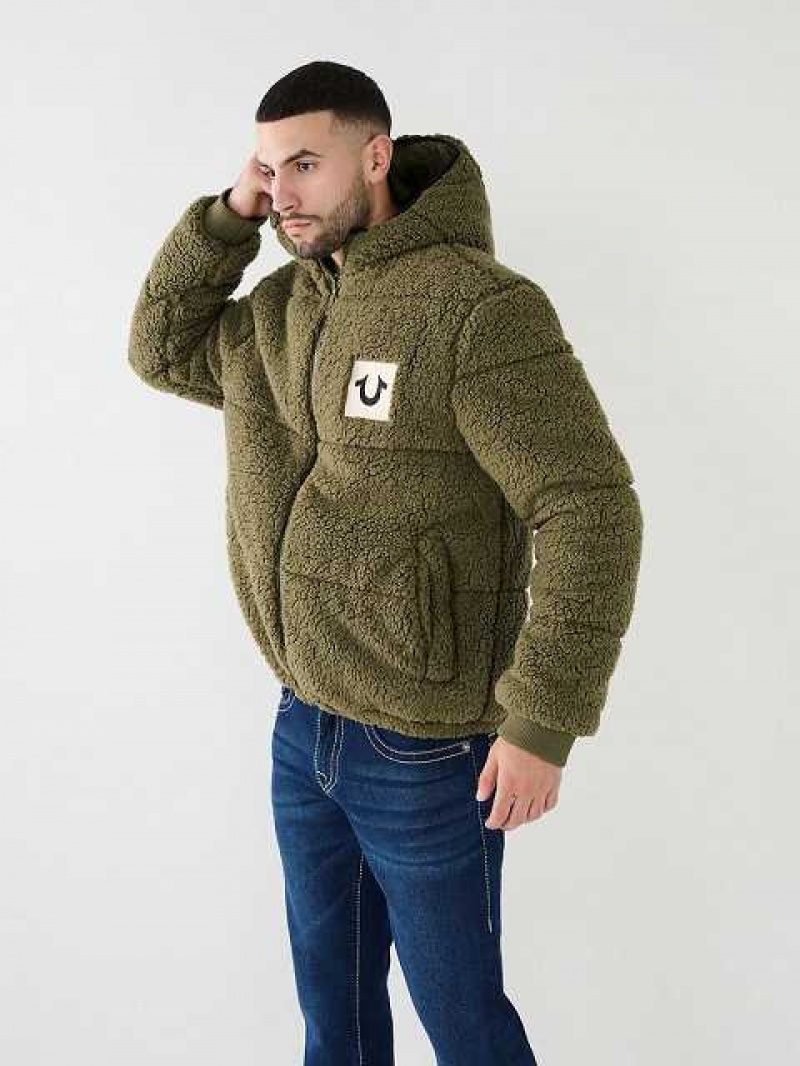 Chaqueta True Religion Faux Shearling Puffer Hombre Verde Oliva | Colombia-FQXPISH15