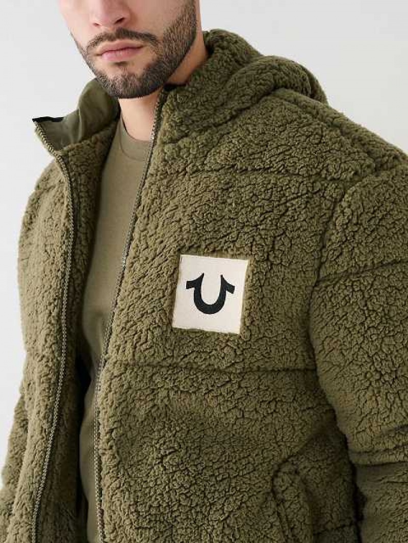 Chaqueta True Religion Faux Shearling Puffer Hombre Verde Oliva | Colombia-FQXPISH15