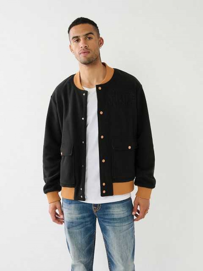 Chaqueta True Religion Fleece Bomber Hombre Negras | Colombia-WXAENKS36