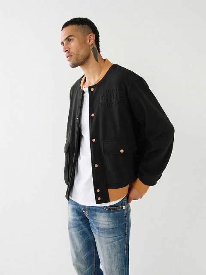 Chaqueta True Religion Fleece Bomber Hombre Negras | Colombia-WXAENKS36