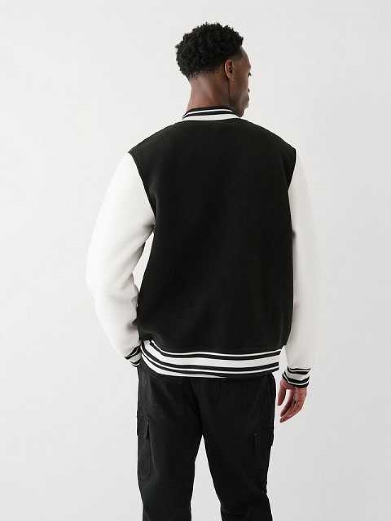 Chaqueta True Religion Fleece Varsity Hombre Negras Blancas | Colombia-NJSVKGD53