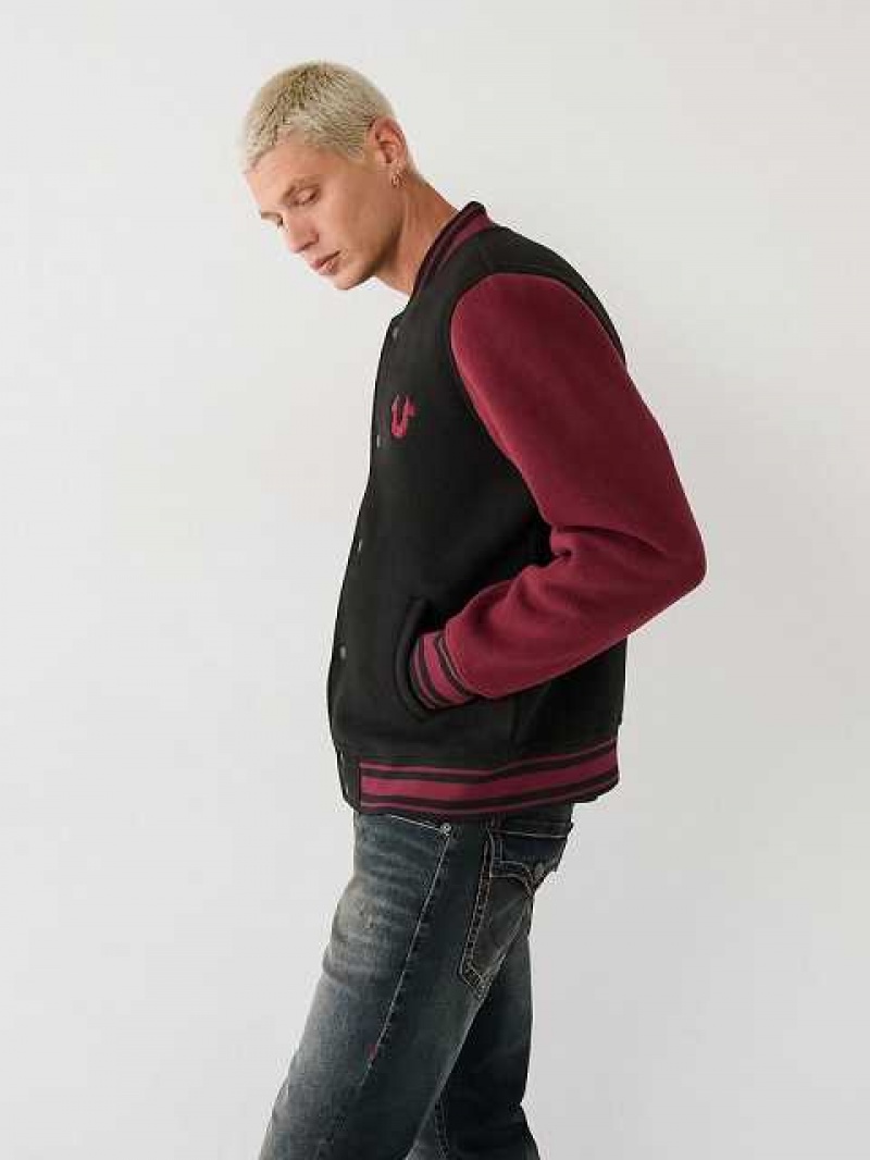 Chaqueta True Religion Fleece Varsity Hombre Negras Rojas | Colombia-DSYMPAI50