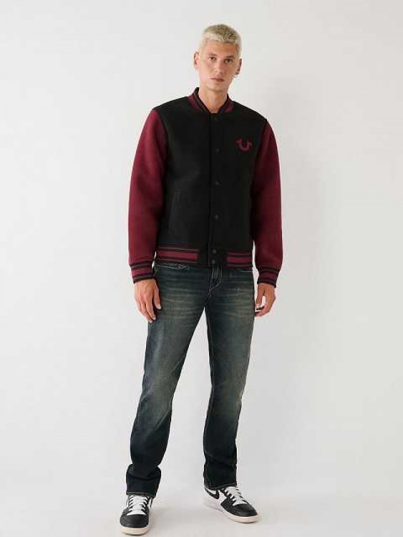 Chaqueta True Religion Fleece Varsity Hombre Negras Rojas | Colombia-DSYMPAI50