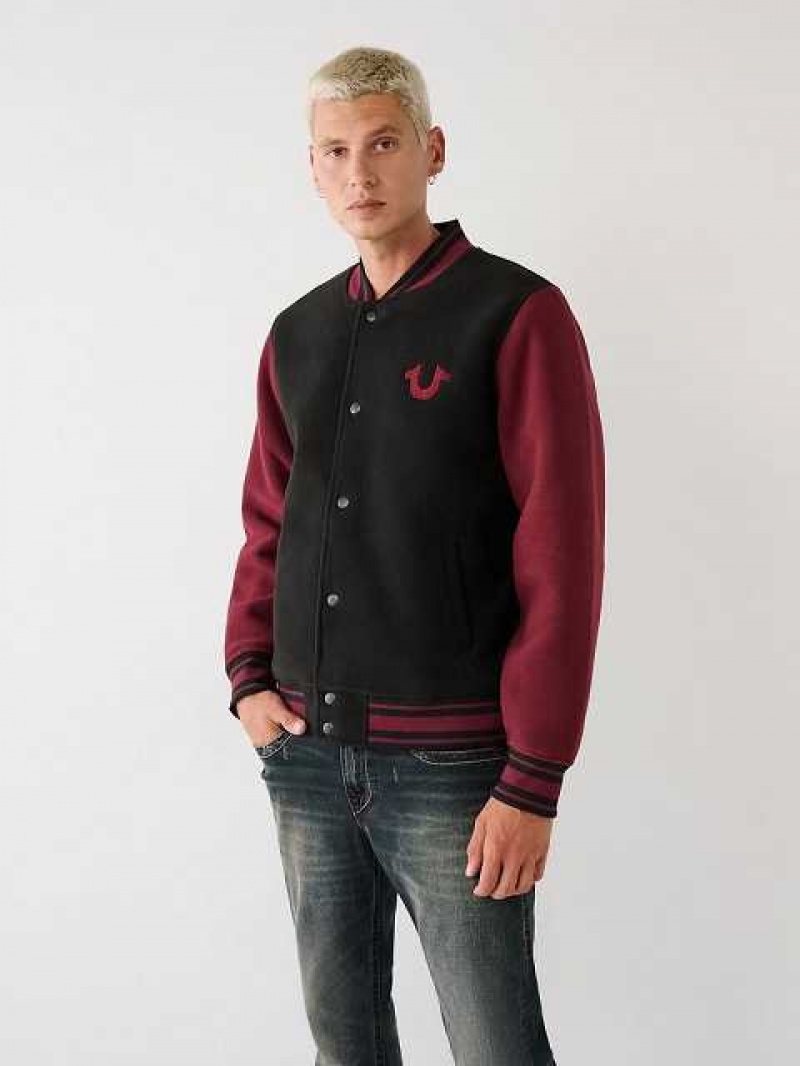 Chaqueta True Religion Fleece Varsity Hombre Negras Rojas | Colombia-DSYMPAI50