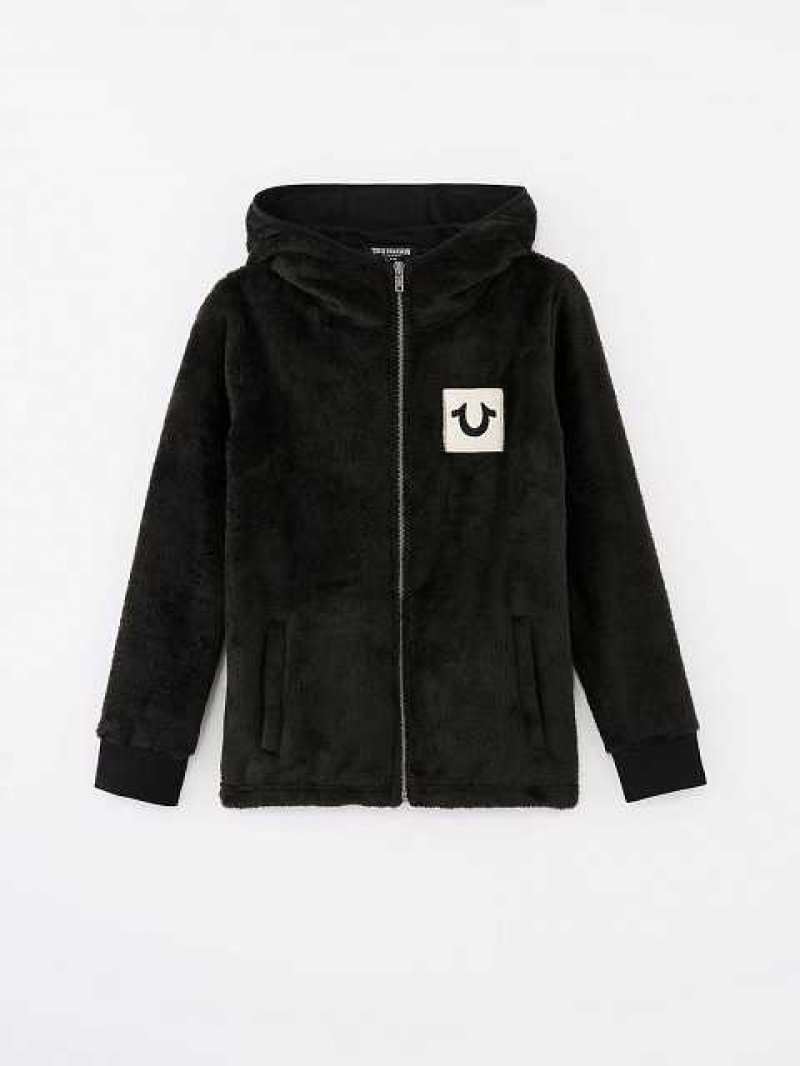 Chaqueta True Religion Fuzzy Logo Niños Negras | Colombia-THIKDEB97