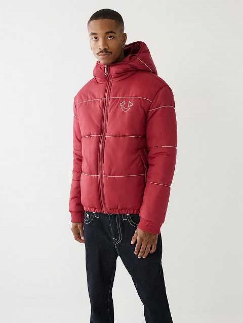 Chaqueta True Religion Horseshoe Logo Big T Puffer Hombre Fucsia | Colombia-VWBIAML70