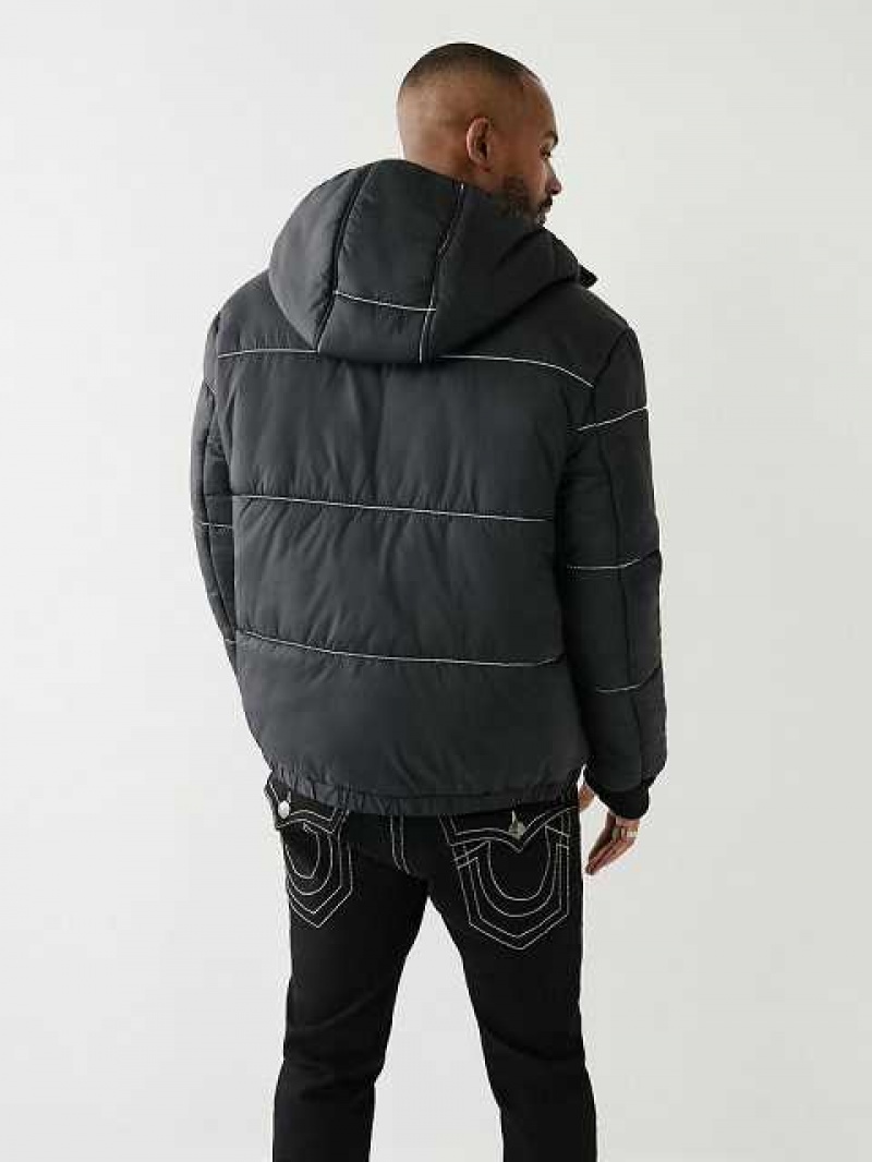 Chaqueta True Religion Horseshoe Logo Big T Puffer Hombre Negras | Colombia-ANRJDBQ41