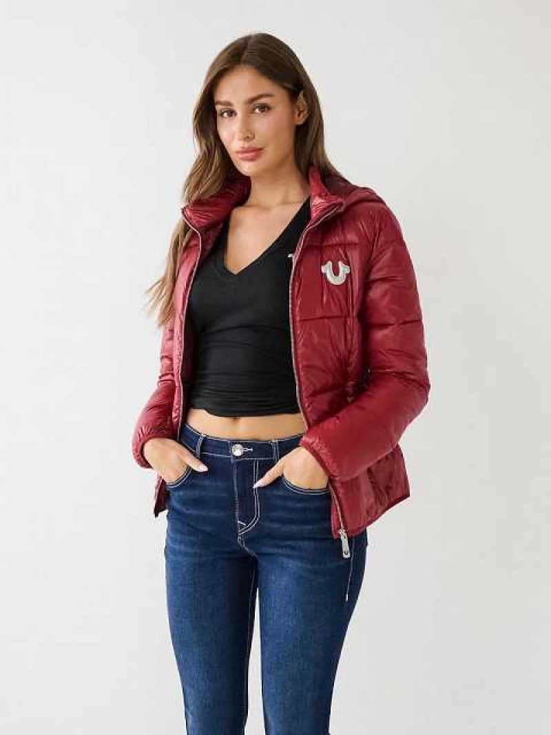 Chaqueta True Religion Horseshoe Logo Encapuchado Puffer Mujer Fucsia | Colombia-PCDYUZB27