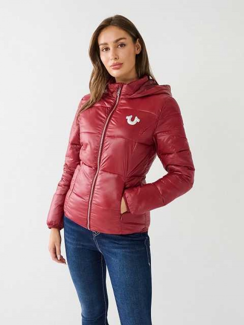 Chaqueta True Religion Horseshoe Logo Encapuchado Puffer Mujer Fucsia | Colombia-PCDYUZB27