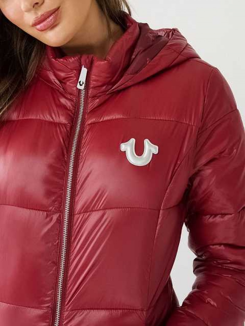 Chaqueta True Religion Horseshoe Logo Encapuchado Puffer Mujer Fucsia | Colombia-PCDYUZB27