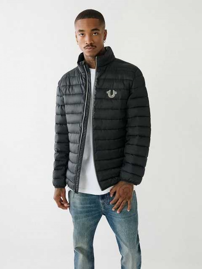 Chaqueta True Religion Horseshoe Logo Puffer Hombre Negras | Colombia-DSWHYNV09