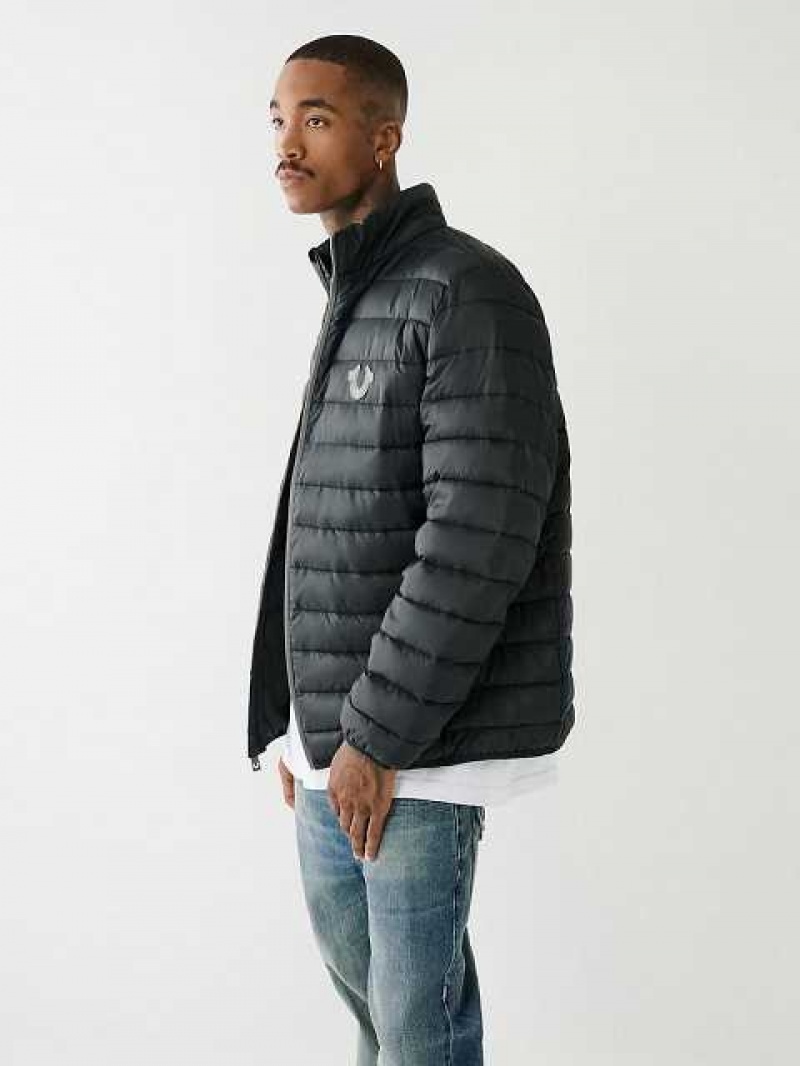 Chaqueta True Religion Horseshoe Logo Puffer Hombre Negras | Colombia-DSWHYNV09