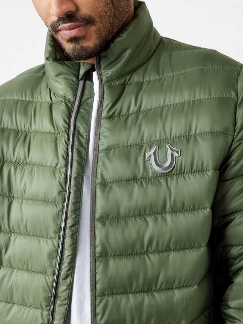 Chaqueta True Religion Horseshoe Logo Puffer Hombre Marrones Verde | Colombia-TPBLXSG72