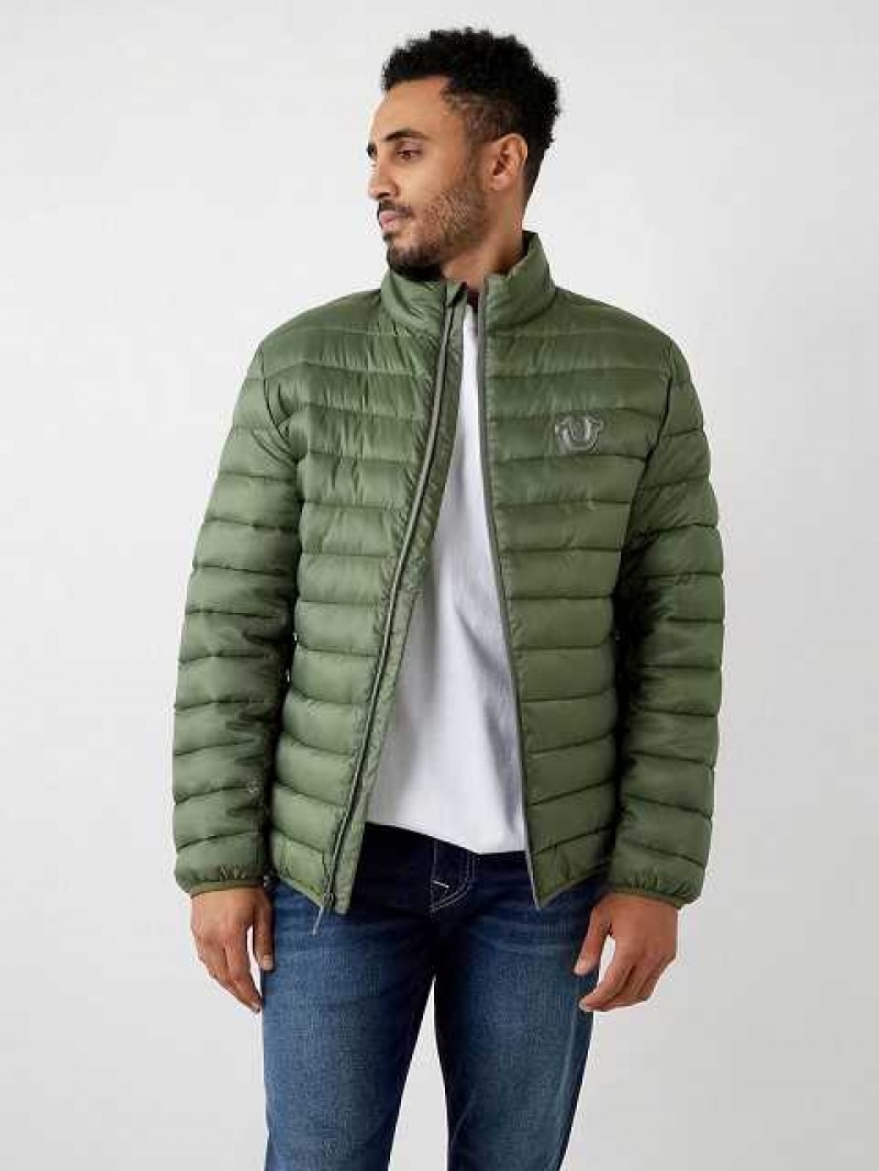 Chaqueta True Religion Horseshoe Logo Puffer Hombre Marrones Verde | Colombia-TPBLXSG72