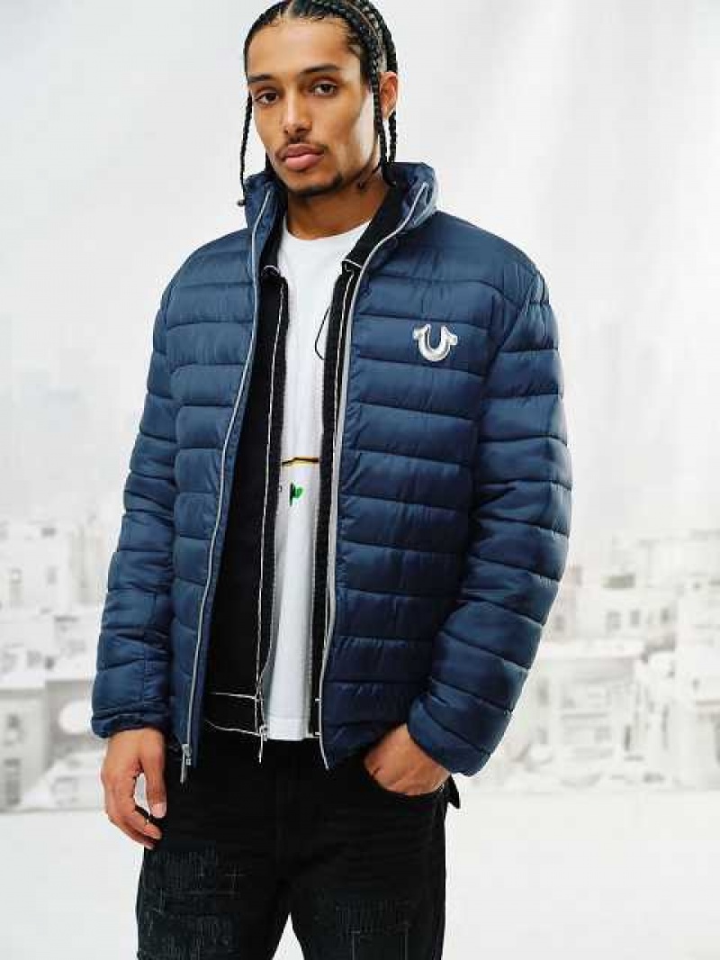 Chaqueta True Religion Horseshoe Logo Puffer Hombre Azul Marino Azules | Colombia-HIDLRQJ76