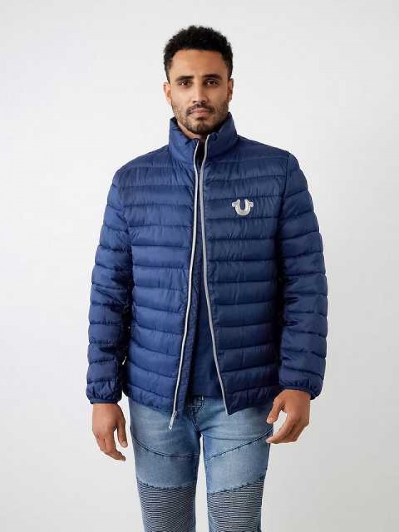 Chaqueta True Religion Horseshoe Logo Puffer Hombre Azul Marino Azules | Colombia-HIDLRQJ76