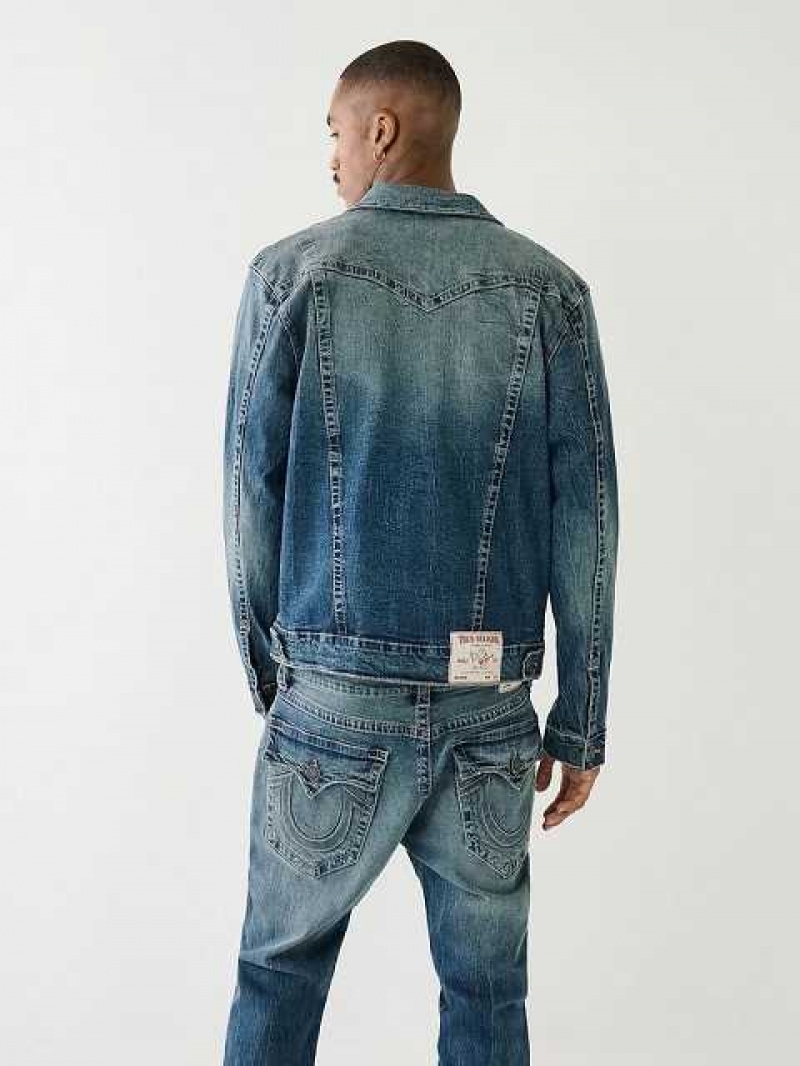 Chaqueta True Religion Jimmy Embossed Denim Hombre Azules | Colombia-VFLWPXH34