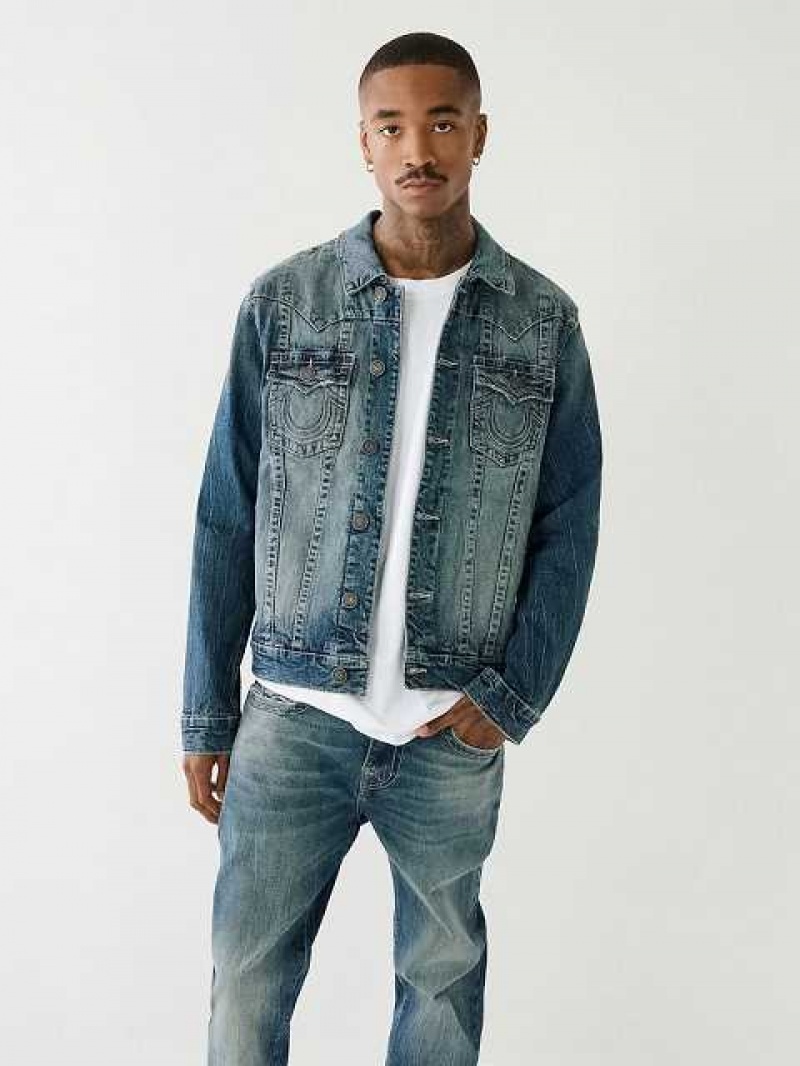 Chaqueta True Religion Jimmy Embossed Denim Hombre Azules | Colombia-VFLWPXH34