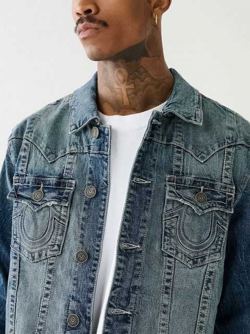 Chaqueta True Religion Jimmy Embossed Denim Hombre Azules | Colombia-VFLWPXH34