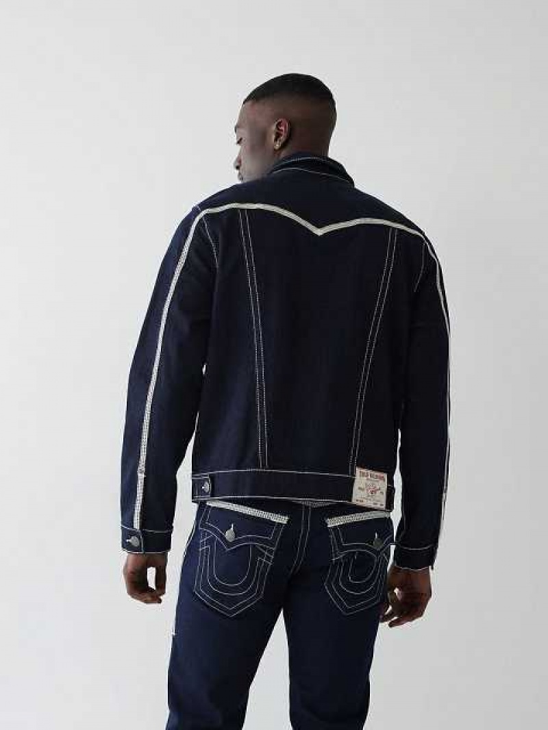 Chaqueta True Religion Jimmy Flatlock Stitch Denim Hombre Body Rinse | Colombia-KWVUHDM41