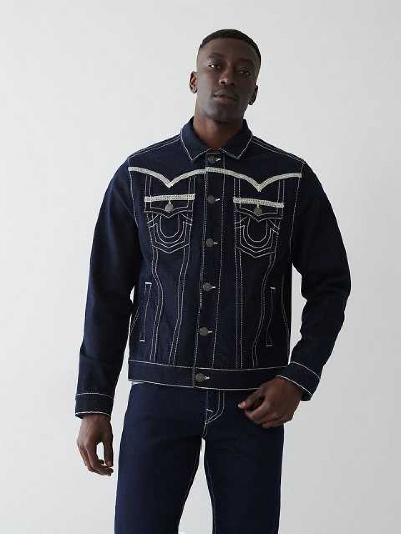 Chaqueta True Religion Jimmy Flatlock Stitch Denim Hombre Body Rinse | Colombia-KWVUHDM41