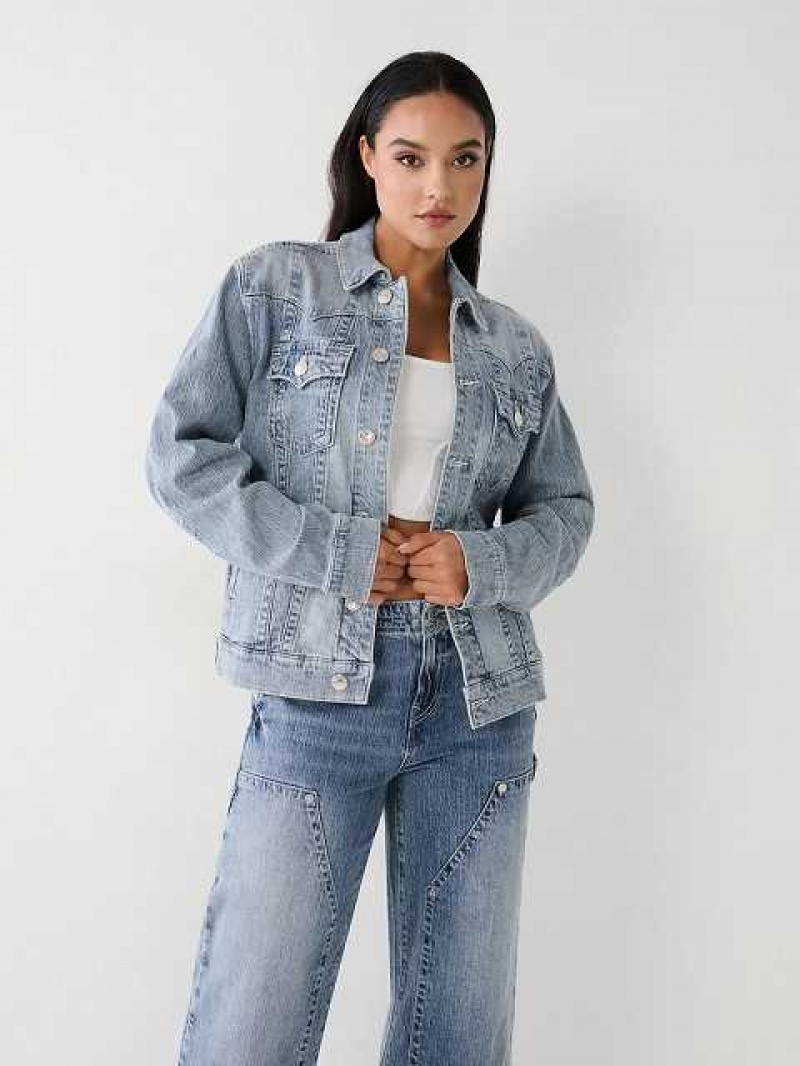 Chaqueta True Religion Jimmy Horseshoe Relaxed Denim Mujer Azules | Colombia-JOUAVBG39