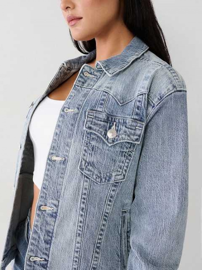 Chaqueta True Religion Jimmy Horseshoe Relaxed Denim Mujer Azules | Colombia-JOUAVBG39