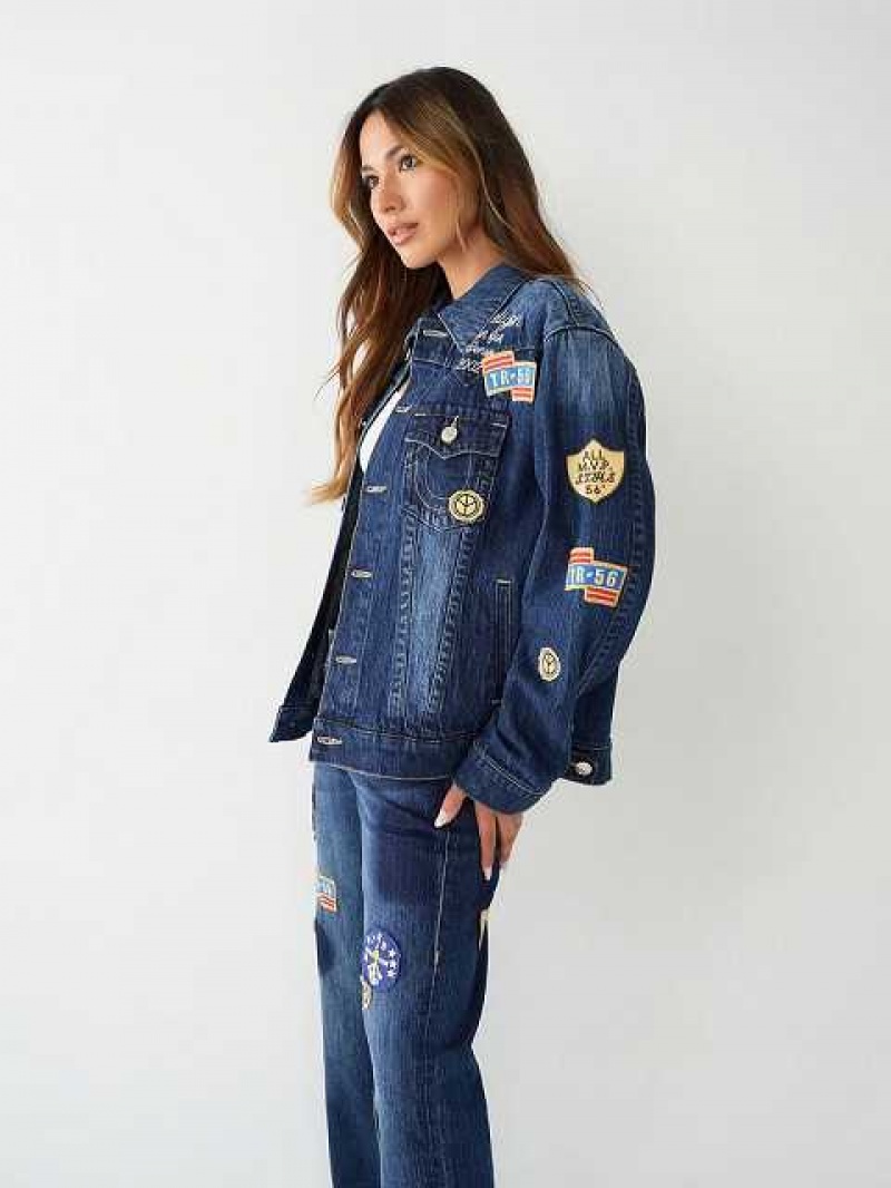 Chaqueta True Religion Jimmy Logo Patch Denim Mujer Azul Marino | Colombia-KYDCLQR34