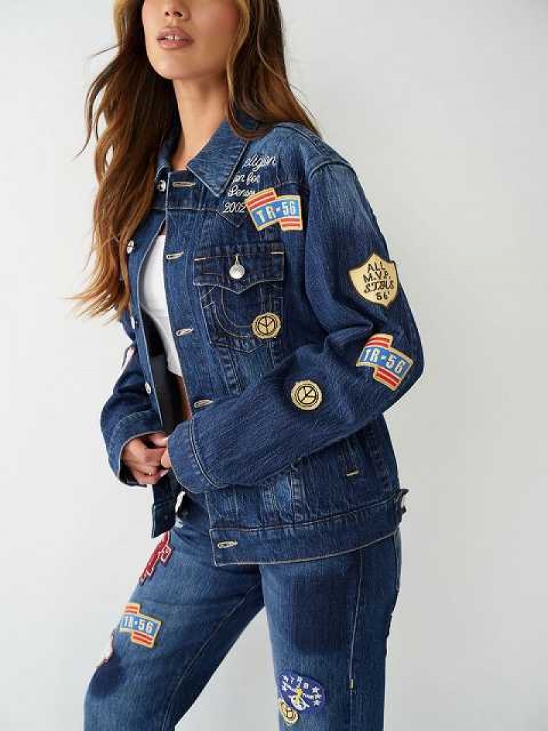 Chaqueta True Religion Jimmy Logo Patch Denim Mujer Azul Marino | Colombia-KYDCLQR34