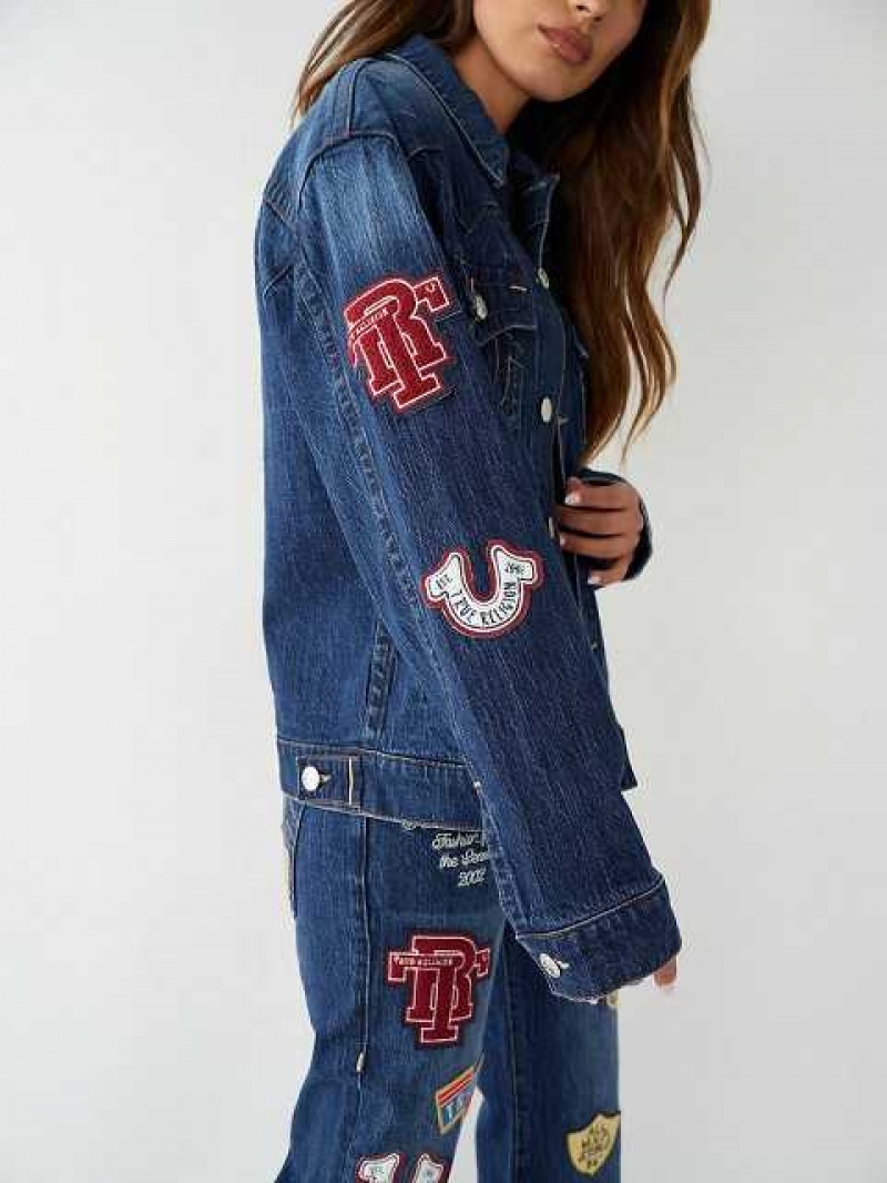 Chaqueta True Religion Jimmy Logo Patch Denim Mujer Azul Marino | Colombia-KYDCLQR34