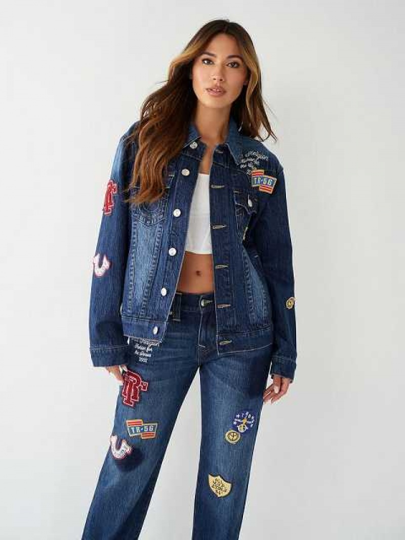 Chaqueta True Religion Jimmy Logo Patch Denim Mujer Azul Marino | Colombia-KYDCLQR34