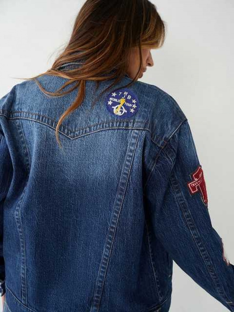 Chaqueta True Religion Jimmy Logo Patch Denim Mujer Azul Marino | Colombia-KYDCLQR34