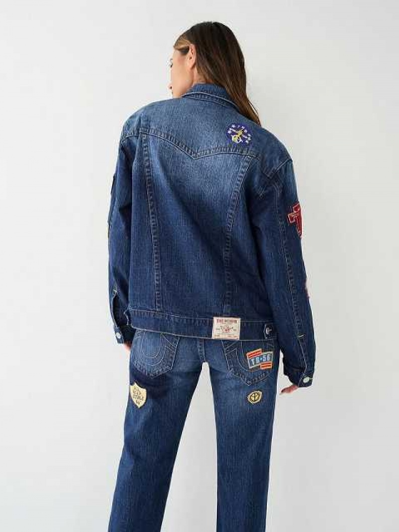 Chaqueta True Religion Jimmy Logo Patch Denim Mujer Azul Marino | Colombia-KYDCLQR34