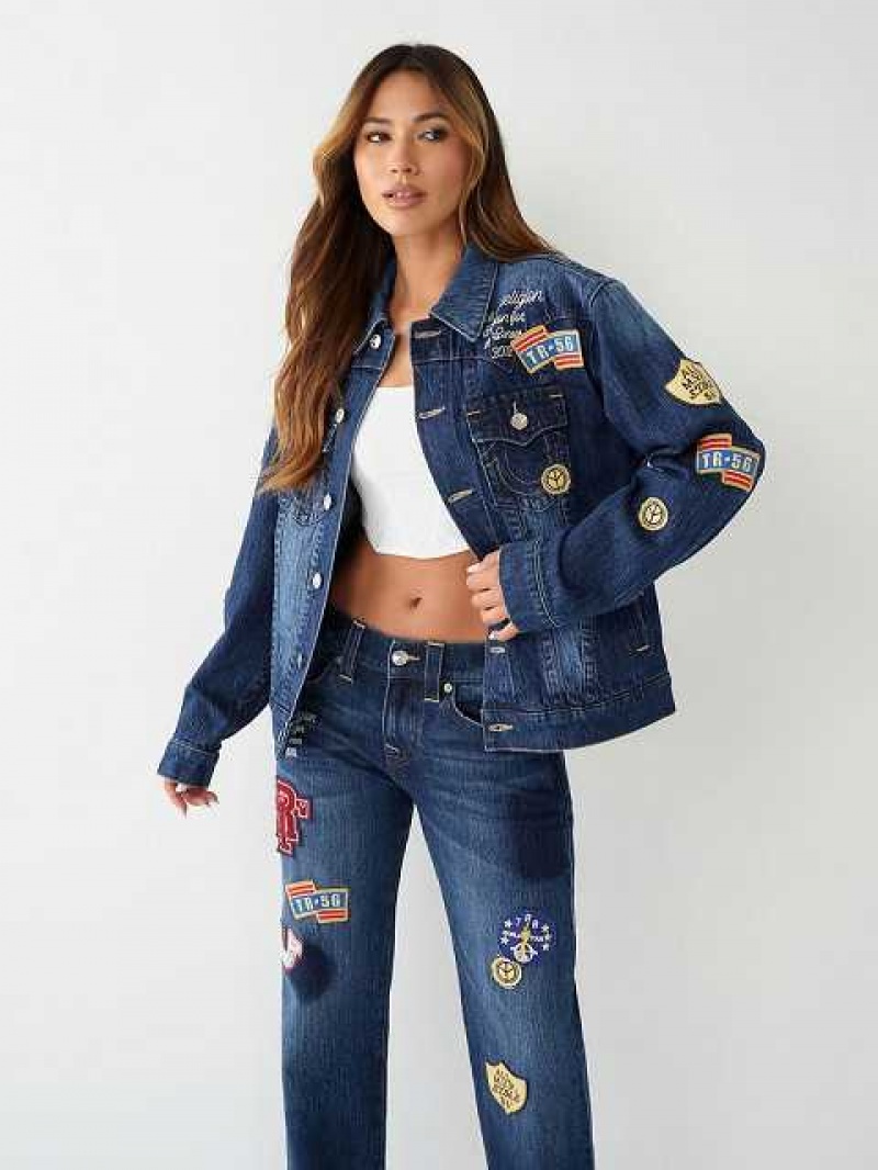 Chaqueta True Religion Jimmy Logo Patch Denim Mujer Azul Marino | Colombia-KYDCLQR34