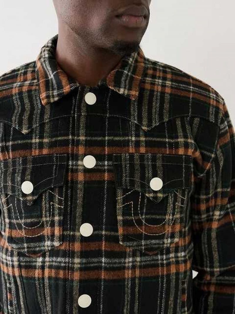 Chaqueta True Religion Jimmy Plaid Acolchado Flannel Hombre Negras | Colombia-IAENDBU73