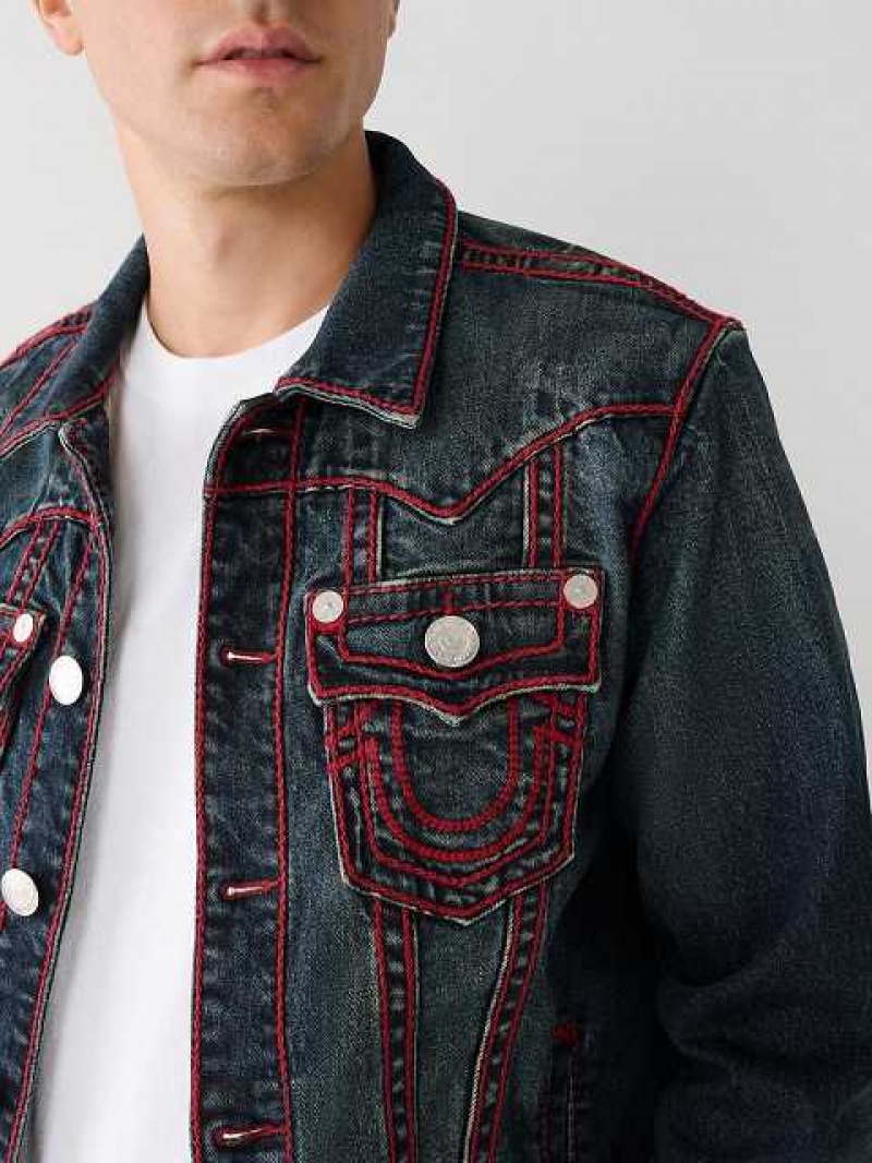 Chaqueta True Religion Jimmy Rope Stitch Denim Hombre Azules Oscuro | Colombia-BLCVHUA56