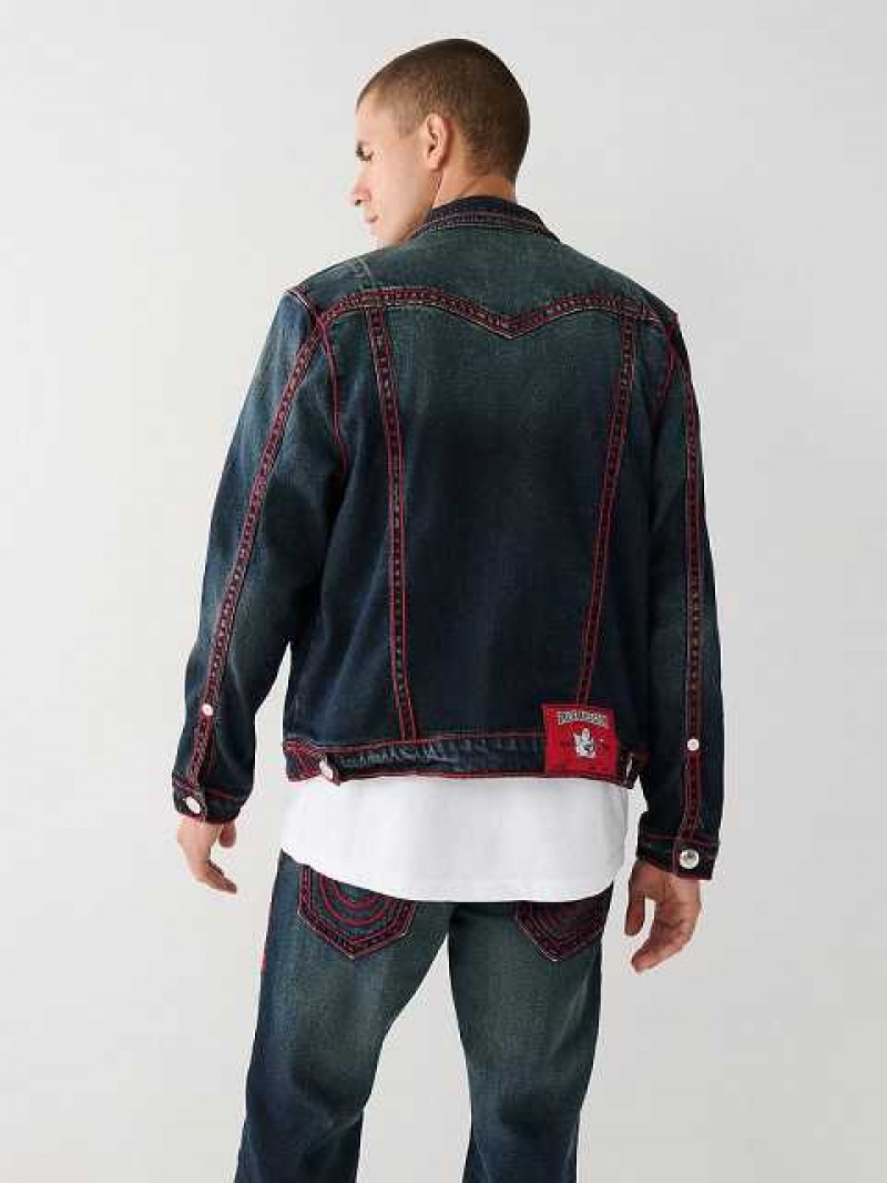 Chaqueta True Religion Jimmy Rope Stitch Denim Hombre Azules Oscuro | Colombia-BLCVHUA56