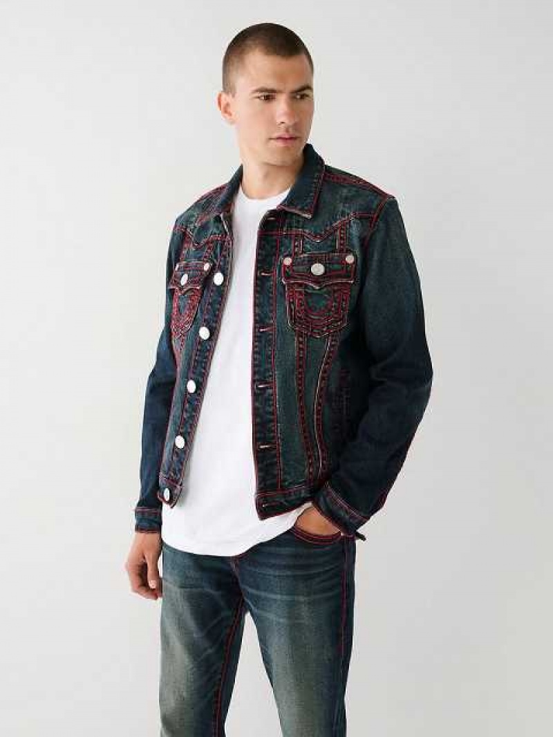 Chaqueta True Religion Jimmy Rope Stitch Denim Hombre Azules Oscuro | Colombia-BLCVHUA56