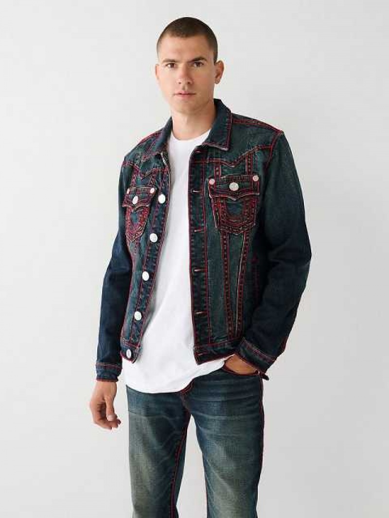 Chaqueta True Religion Jimmy Rope Stitch Denim Hombre Azules Oscuro | Colombia-BLCVHUA56